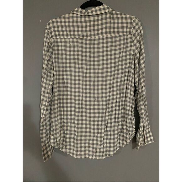 H&M Ivory Grey Modal Plaid Checked Long Sleeve Button Front Blouse Size 10 - Picture 8 of 8